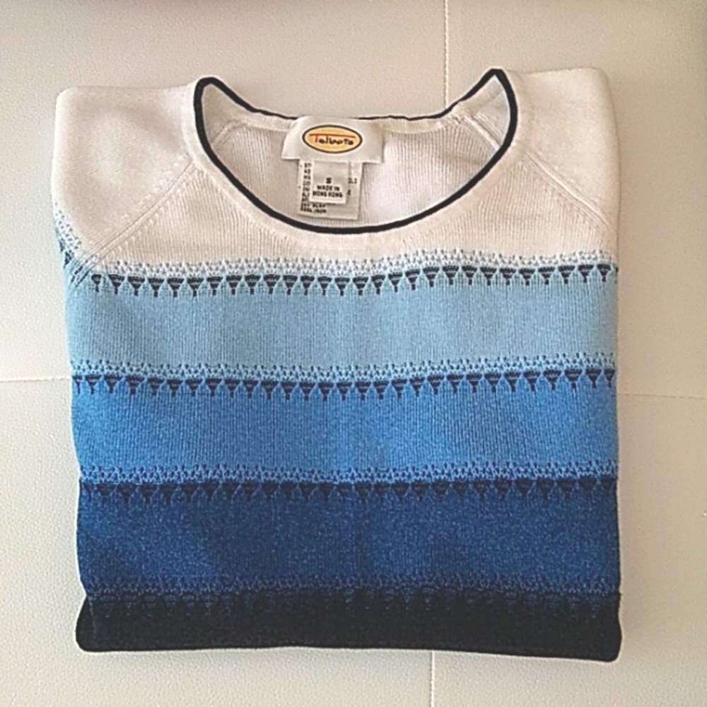 NWOT Talbots striped blue and white cotton blend sweater size s